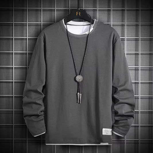 Mens T Shirt Men 2023 Blank Oversized 100% Cotton Long Sleeve Tshirt Japanese Streetwear Vintage Black T-Shirt Men